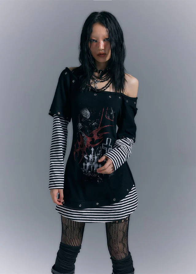 Long Sleeve Printed Slim Fit T-shirt Dress - Image 4