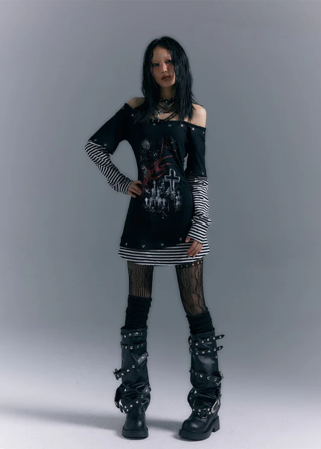 Long Sleeve Printed Slim Fit T-shirt Dress - Image 5