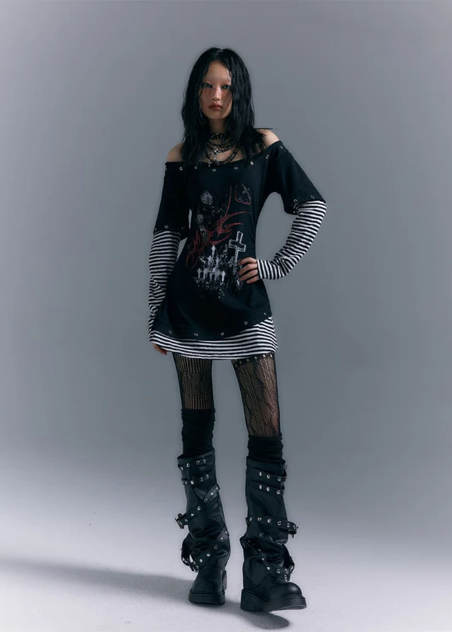 Long Sleeve Printed Slim Fit T-shirt Dress - Image 6