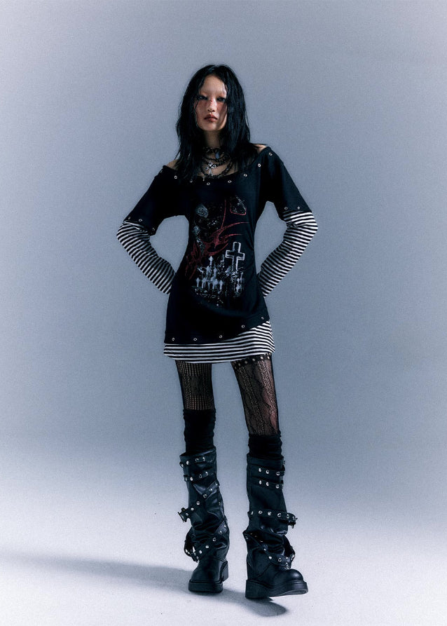 Long Sleeve Printed Slim Fit T-shirt Dress - Image 7