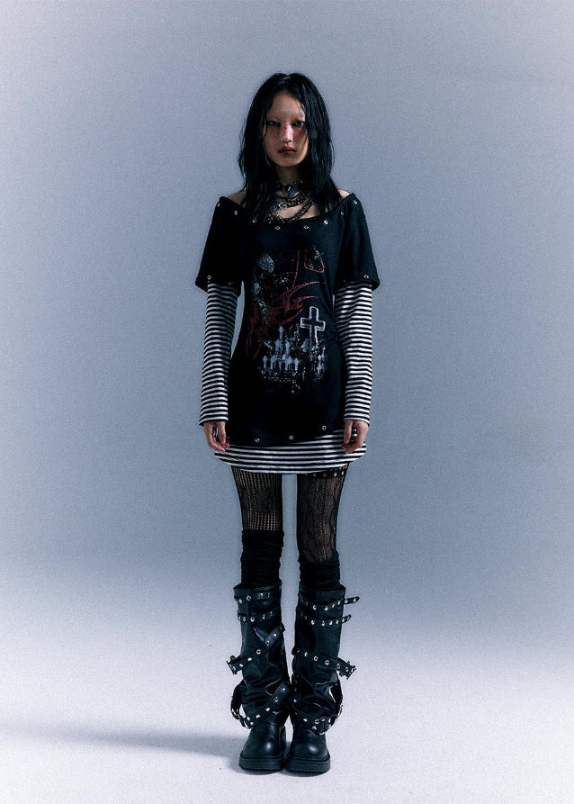 Long Sleeve Printed Slim Fit T-shirt Dress - Image 8