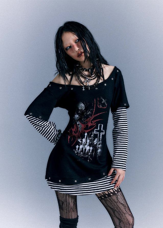 Long Sleeve Printed Slim Fit T-shirt Dress - Image 9