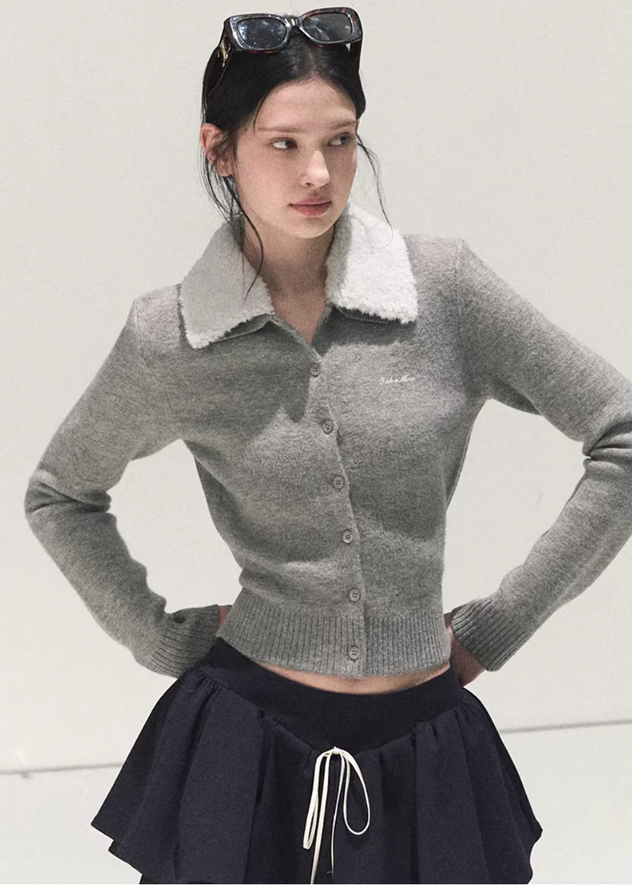 Fur-Collar Knit Cardigan - Image 2
