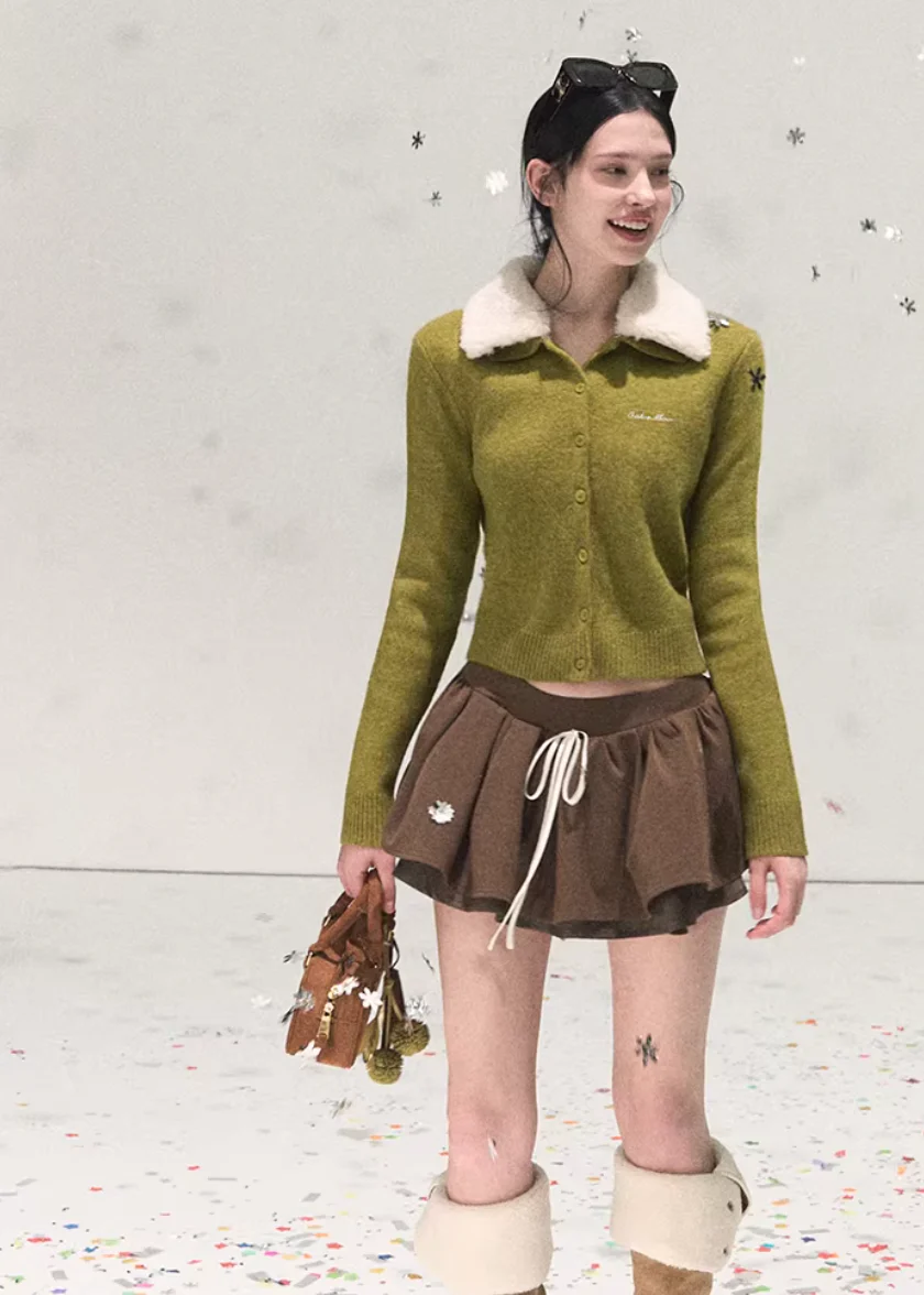 Fur-Collar Knit Cardigan - Image 3