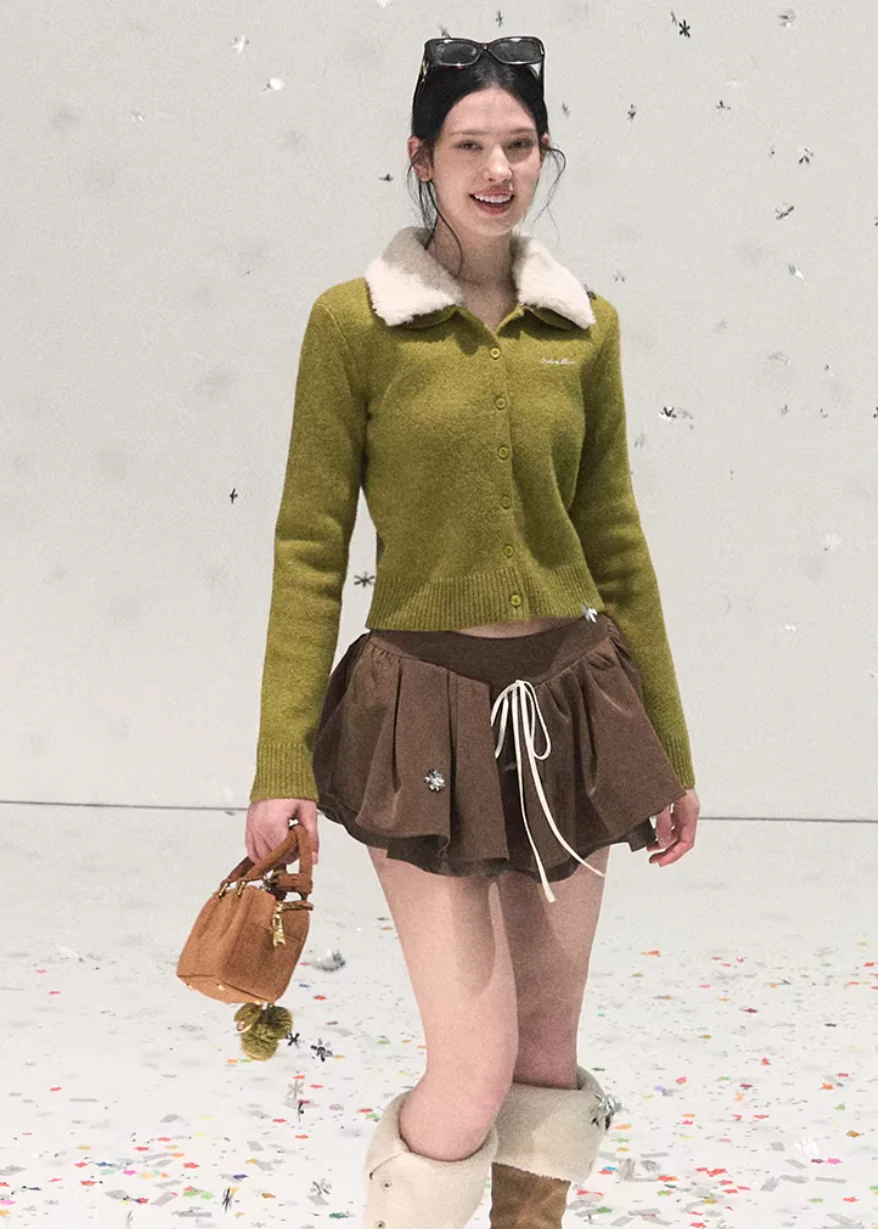 Fur-Collar Knit Cardigan - Image 5