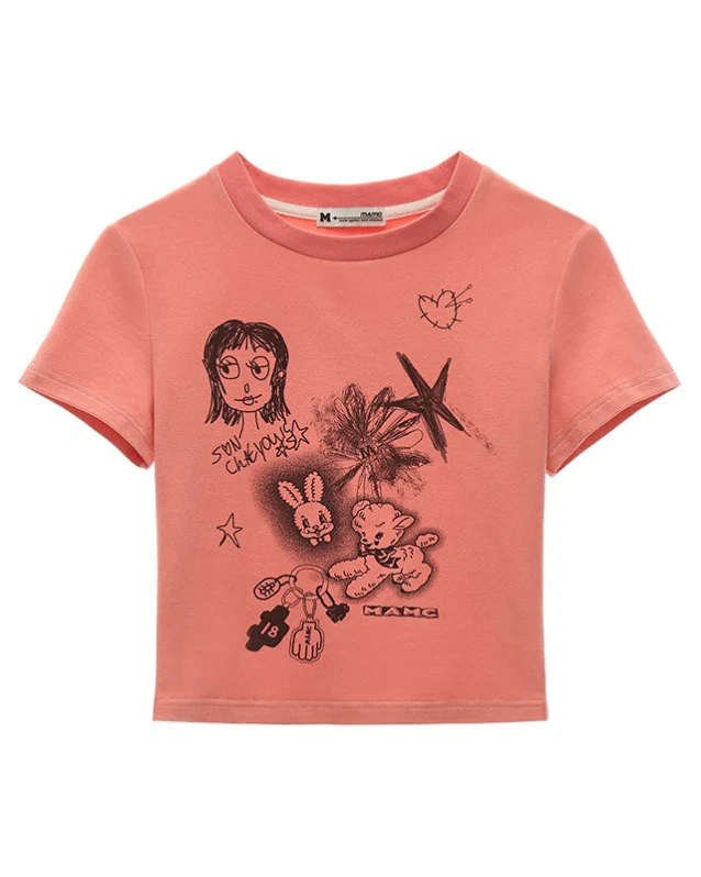 Graffiti Printed Round Neck Short Sleeve - Image 10