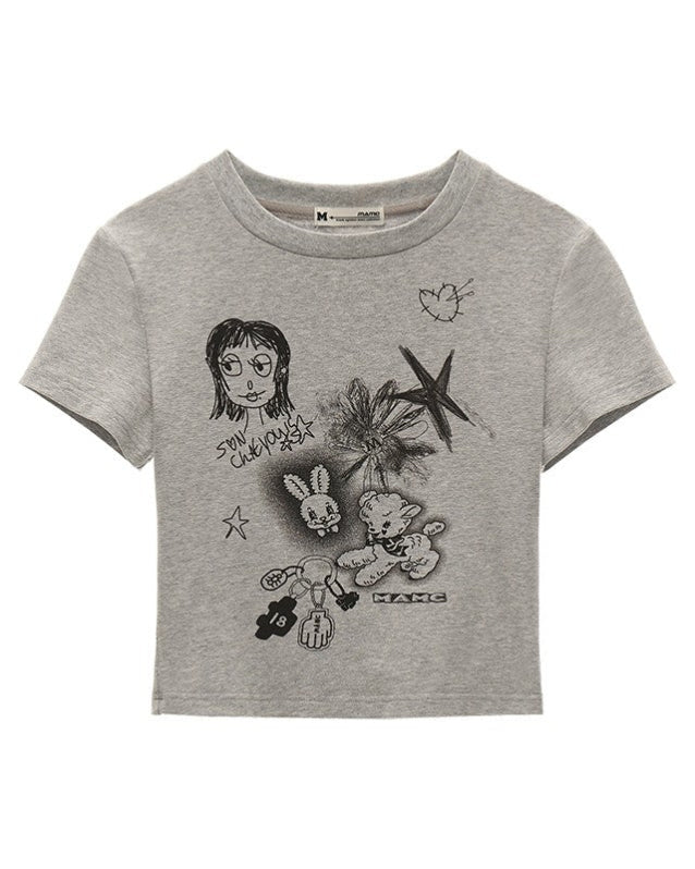 Graffiti Printed Round Neck Short Sleeve - Image 11