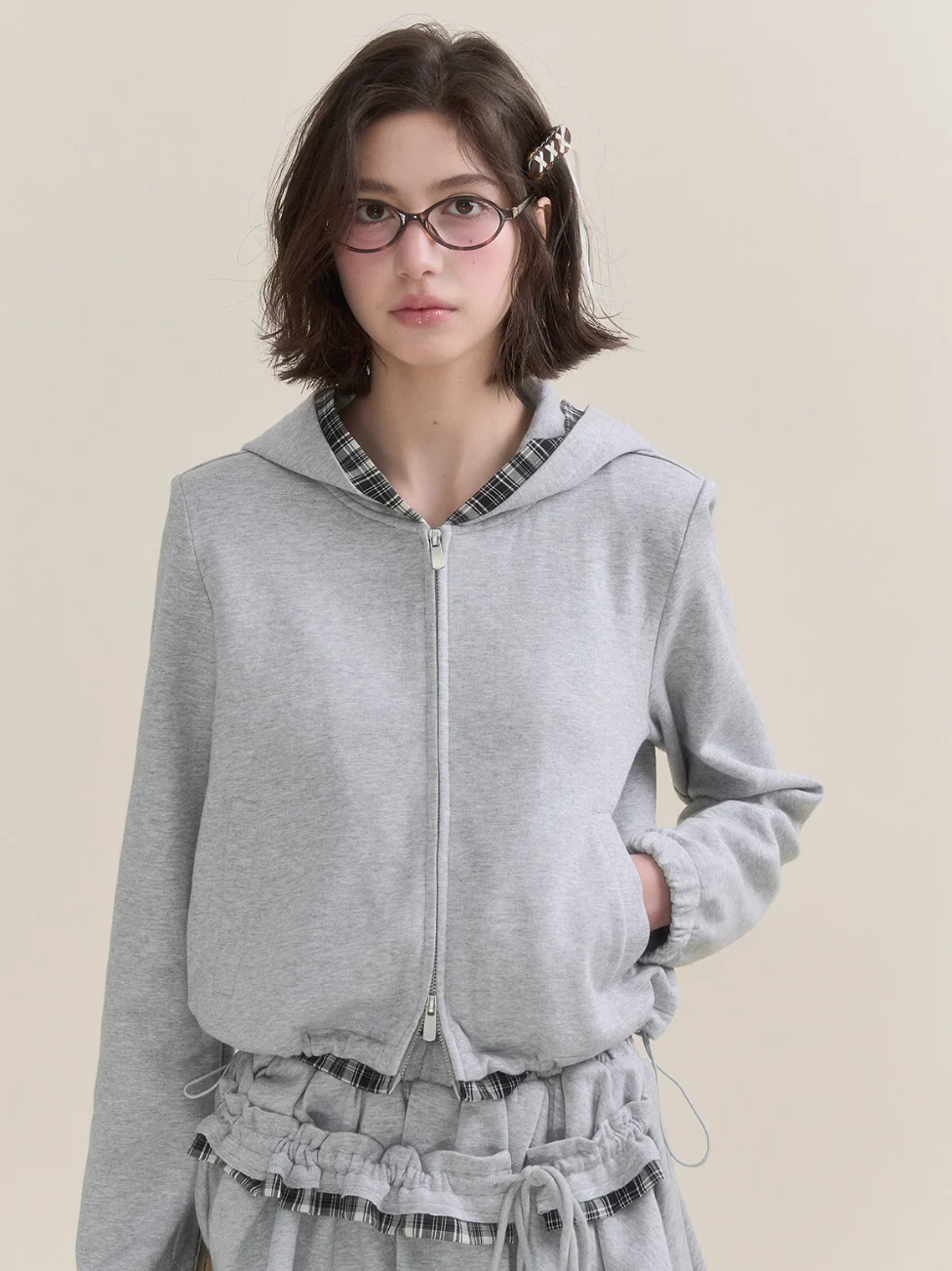 Chic Gray Sweater Jacket & Flowy Tutu Skirt Ensemble - Image 2
