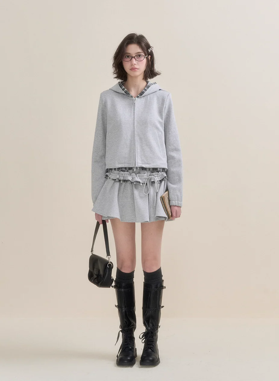 Chic Gray Sweater Jacket & Flowy Tutu Skirt Ensemble - Image 3