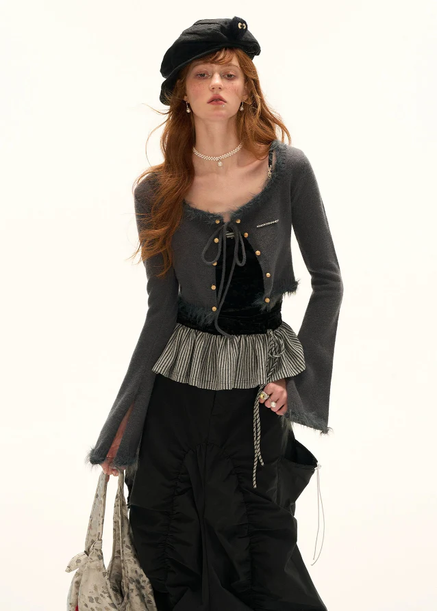 Gray Cropped Knitwear