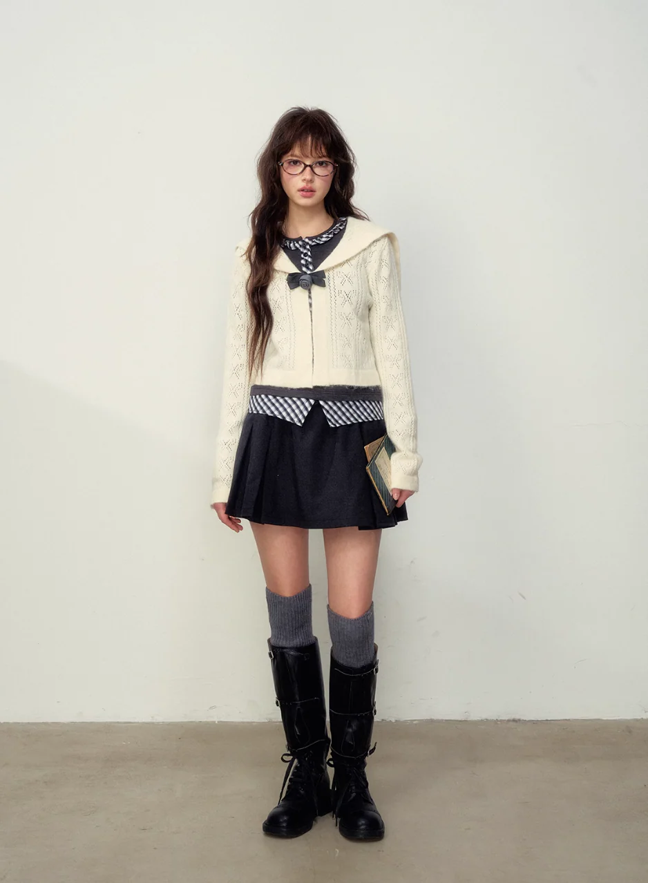 Good Girl Navy Collar Knit Cardigan - Image 5
