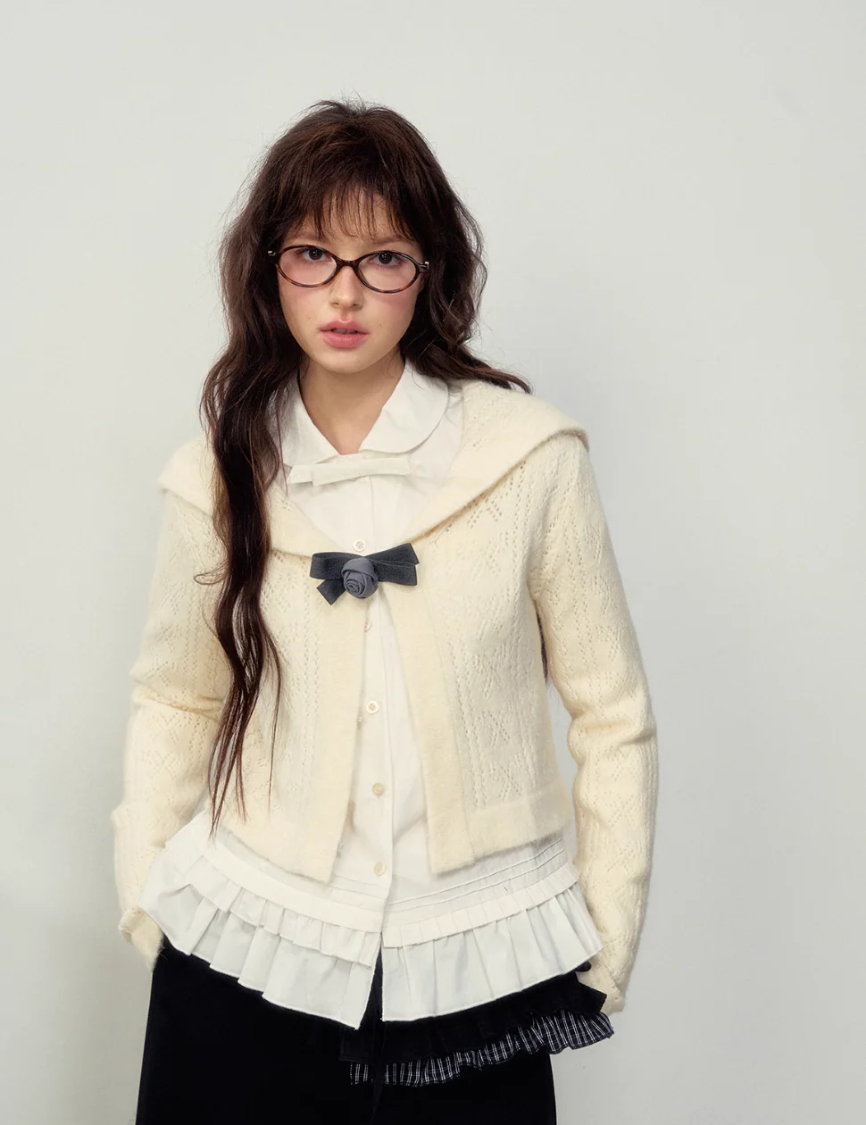 Good Girl Navy Collar Knit Cardigan - Image 6