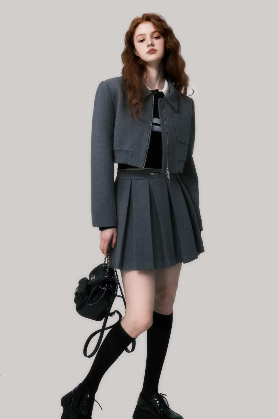 Gray Wool Pleated Skirt Suit - Image 3