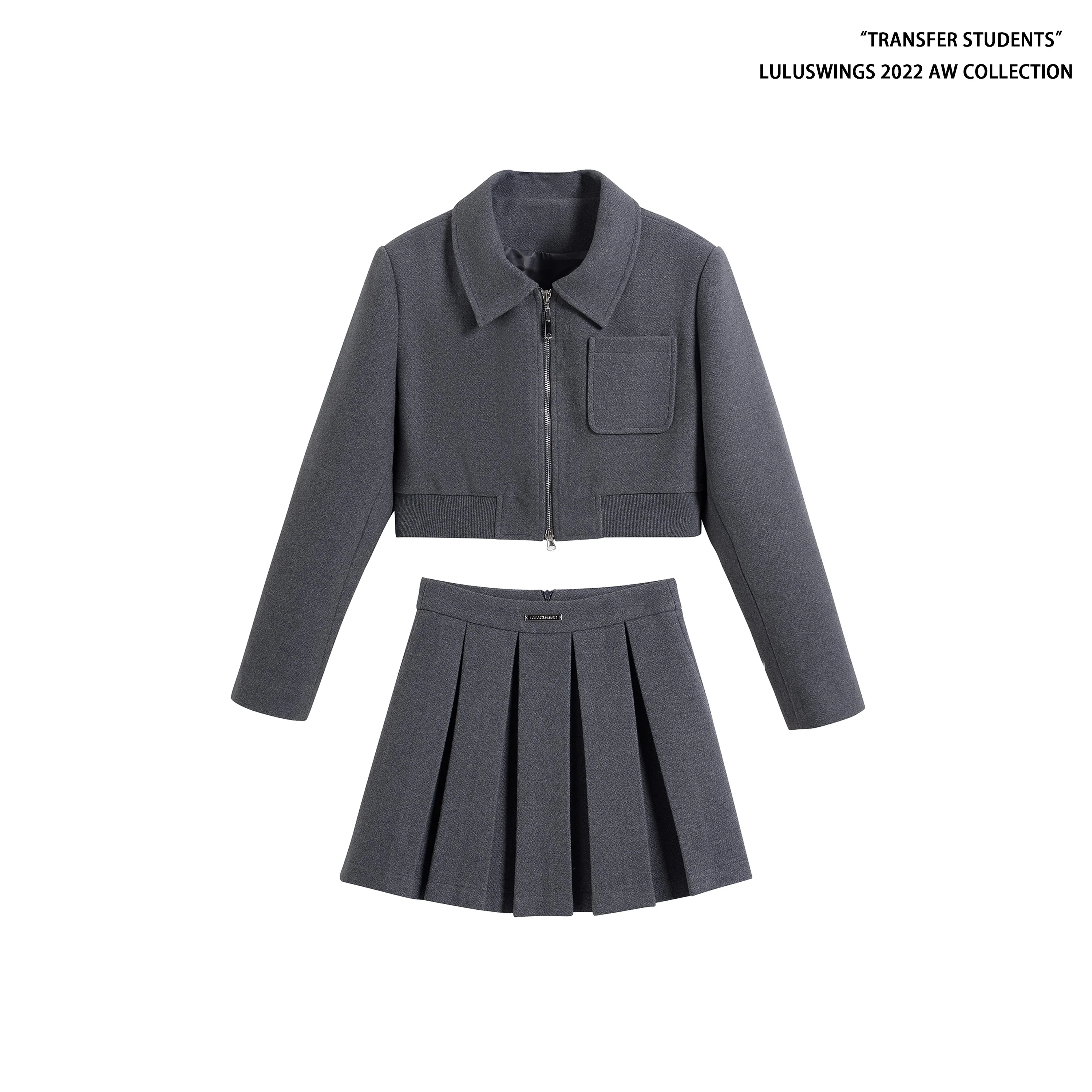 Gray Wool Pleated Skirt Suit - Image 6