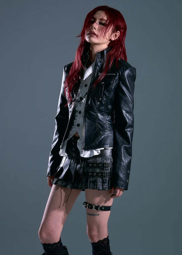 Grunge Lattice Strap-Pleated Skirt - Image 3