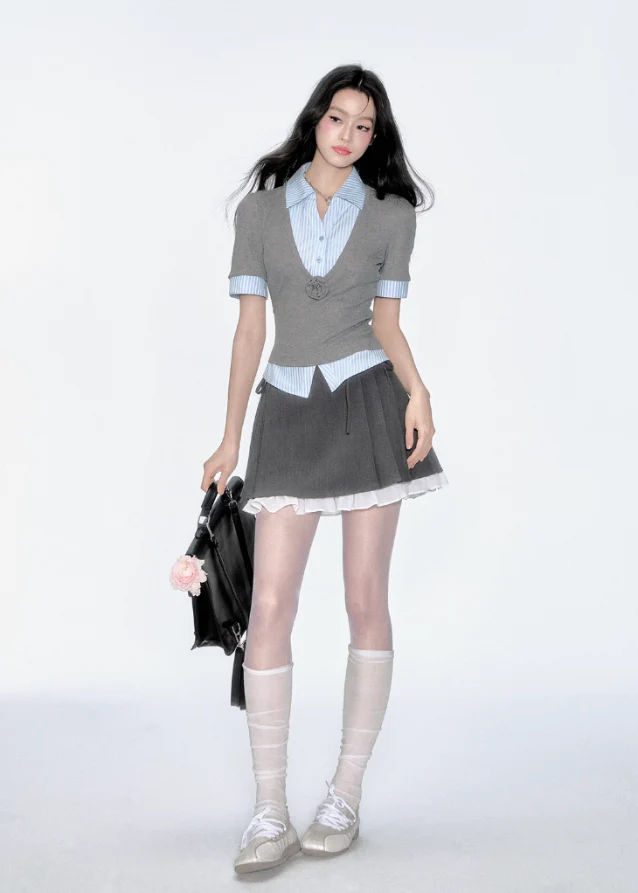 Blue Stripe Layered Look Top - Image 5
