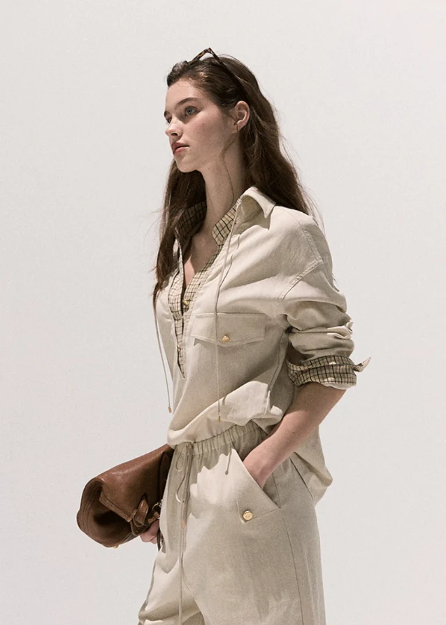 High-Sense Contrast Faux Two-Piece Shirt & Wide-Leg Pants Set - Image 4