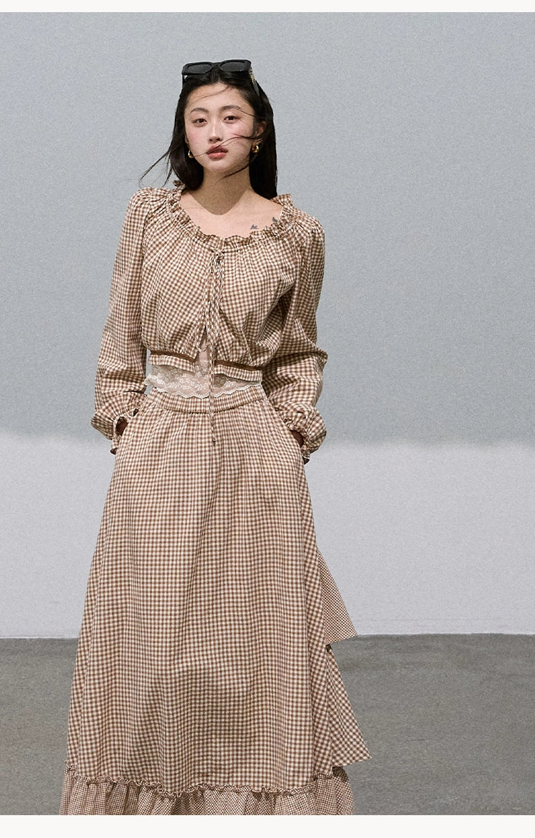 Preppy Cotton Strap Shirt & Layered Skirt Set - Image 2