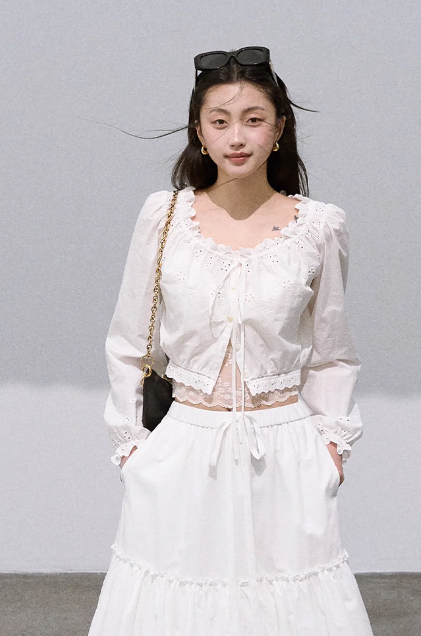 Preppy Cotton Strap Shirt & Layered Skirt Set - Image 3