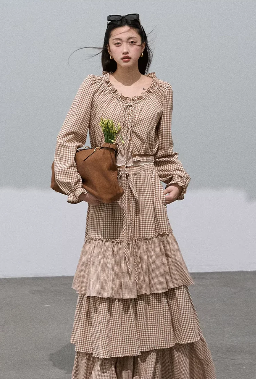 Preppy Cotton Strap Shirt & Layered Skirt Set - Image 4