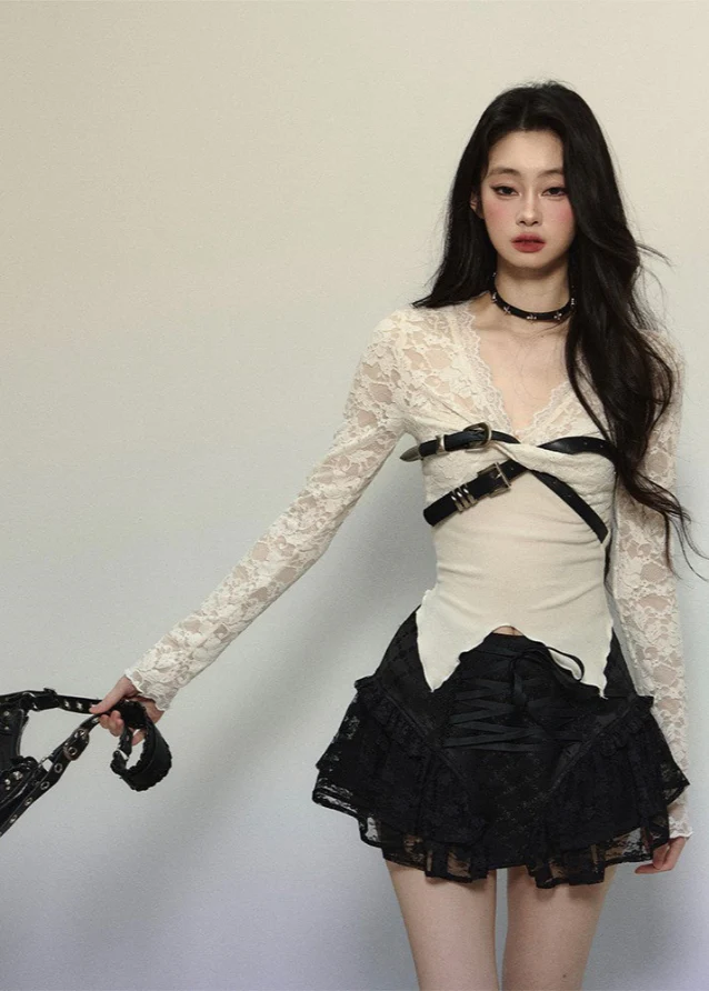 Romantic Puffy Lace Hem Skirt - Image 3