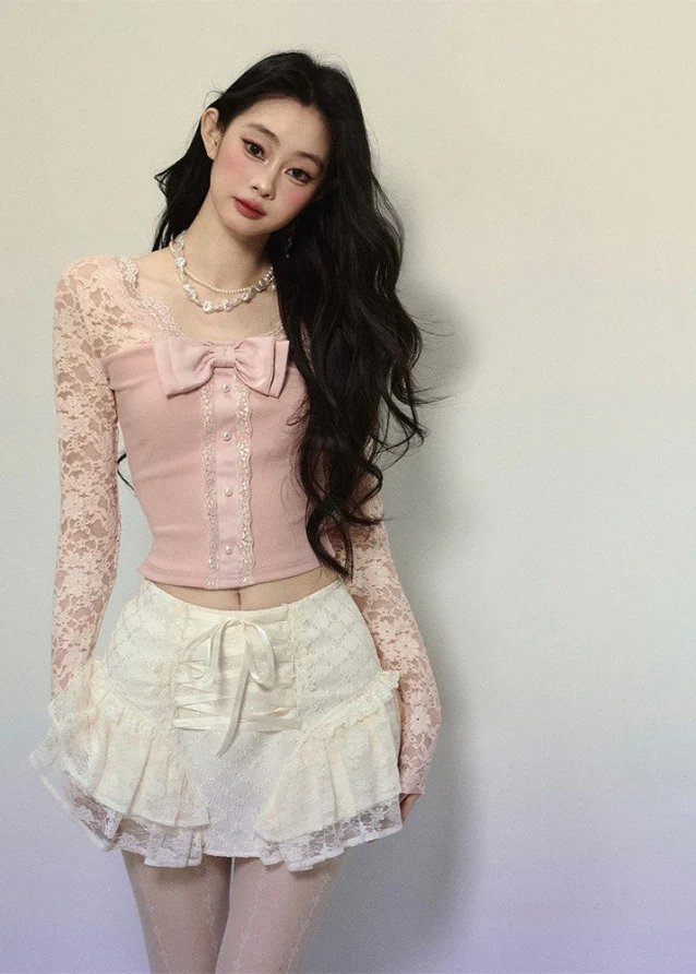 Romantic Puffy Lace Hem Skirt - Image 4