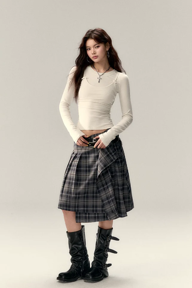 Irregular plaid skirt women's spring - Image 9