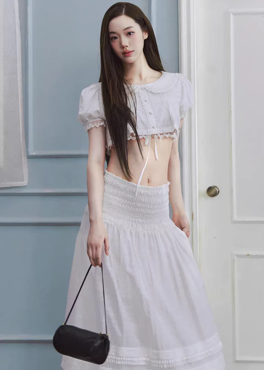 Ivory Flow Pleated Maxi Skirt - Image 3