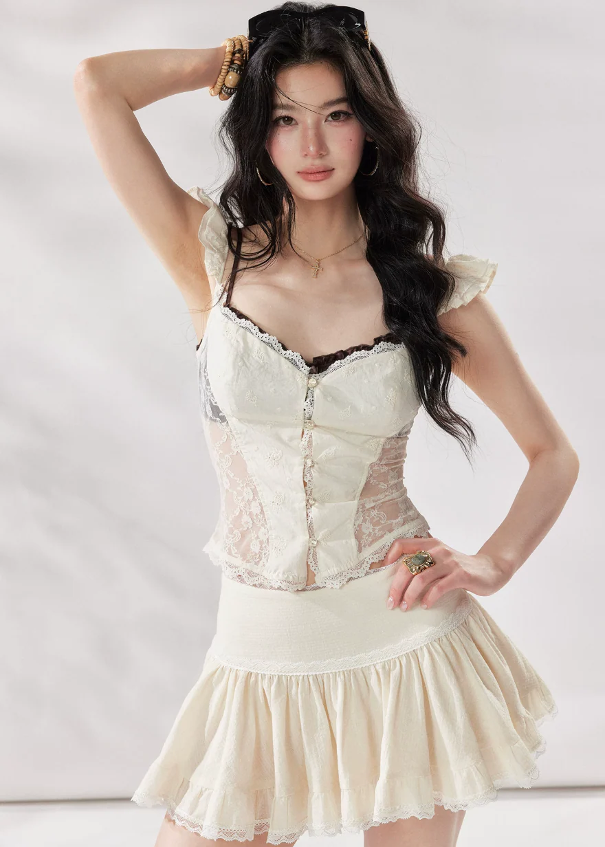 Ivory Lace Fly Sleeve Top - Image 7