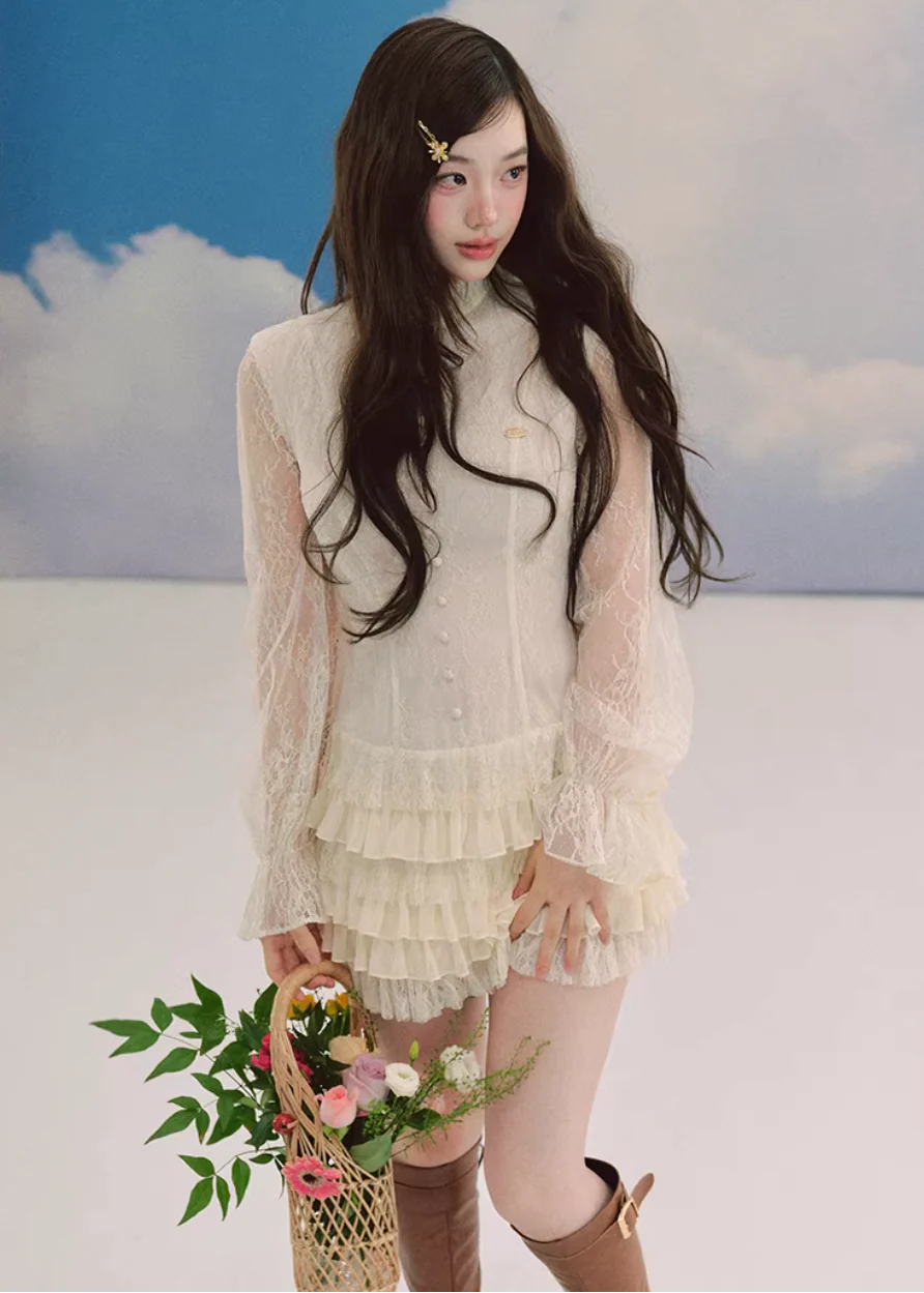 Ivory Rose Lace Chiffon Dress - Image 5