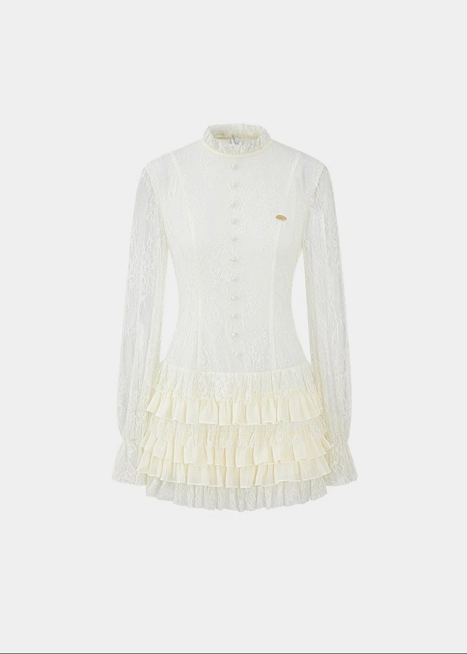 Ivory Rose Lace Chiffon Dress - Image 9