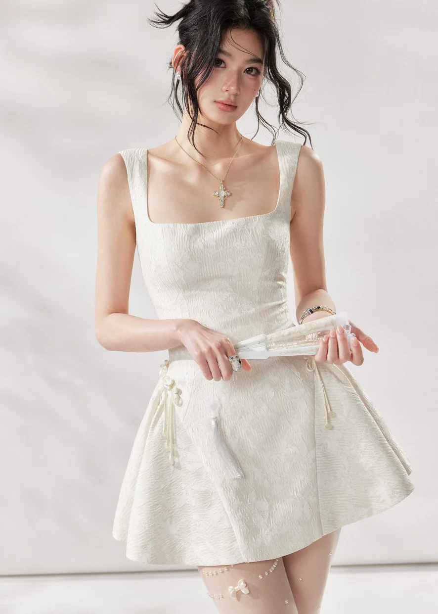 Ivory Square Neck A-Line Dress - Image 12