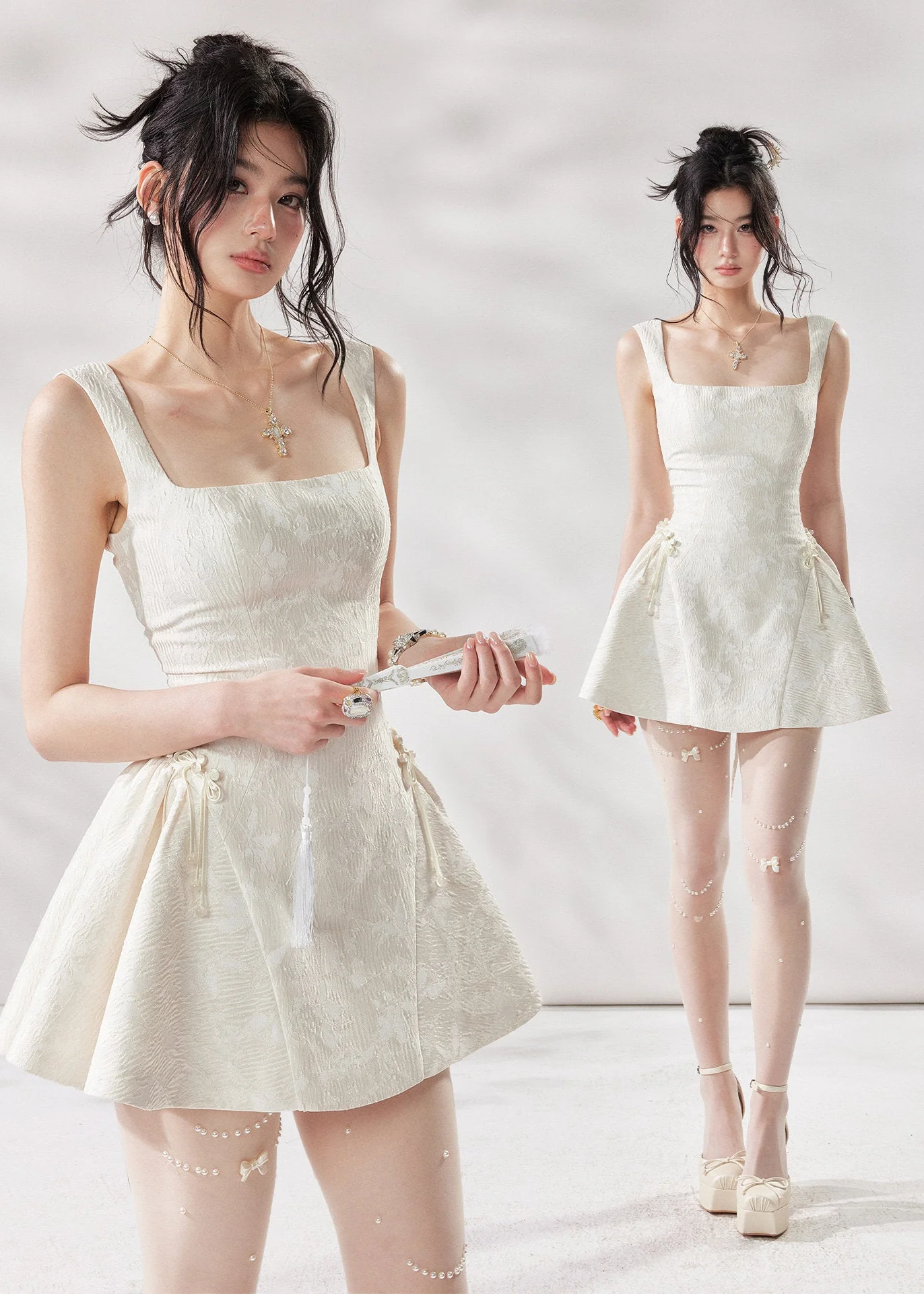 Ivory Square Neck A-Line Dress - Image 13