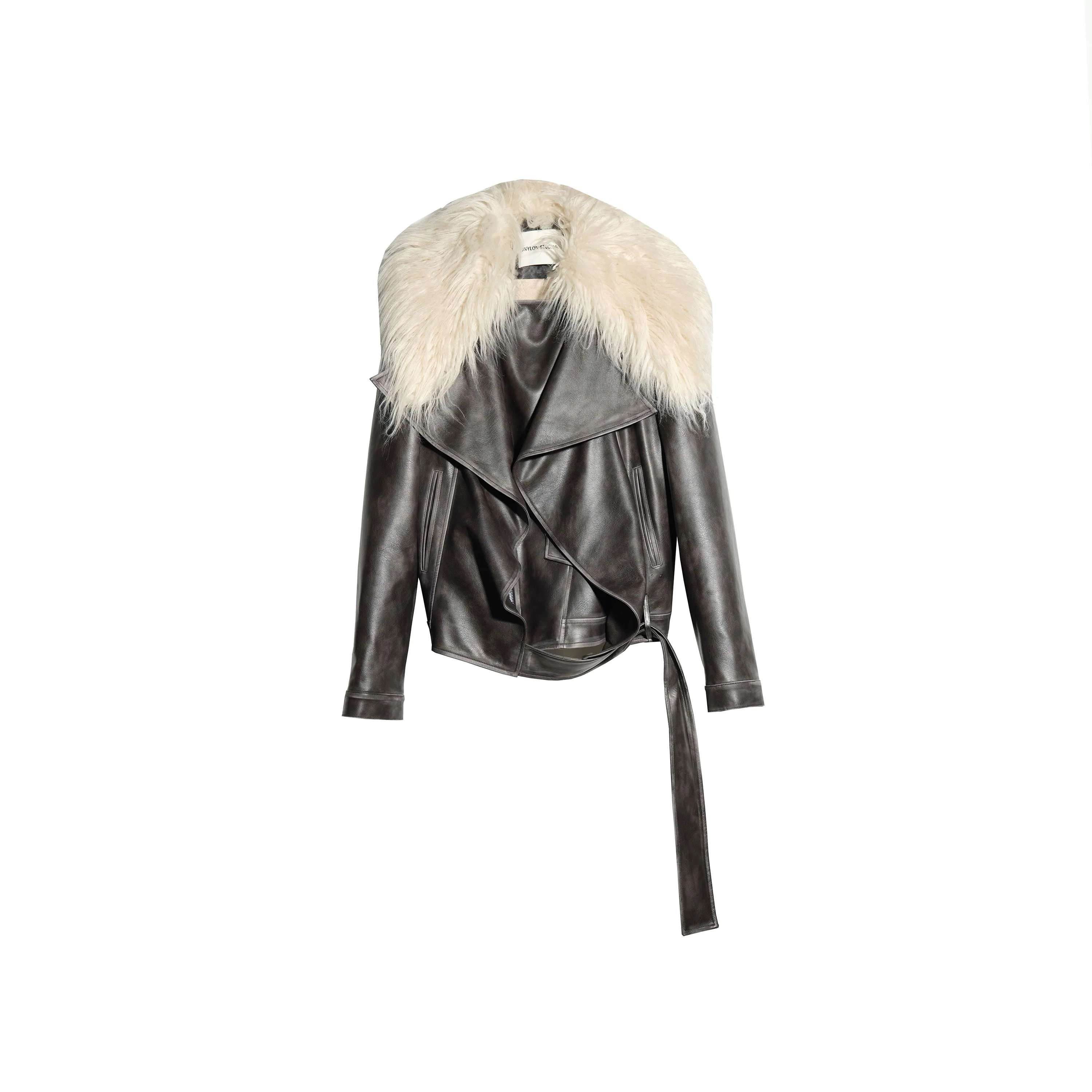 Long Fur Collar Rock-Inspired PU Jacket - Image 3