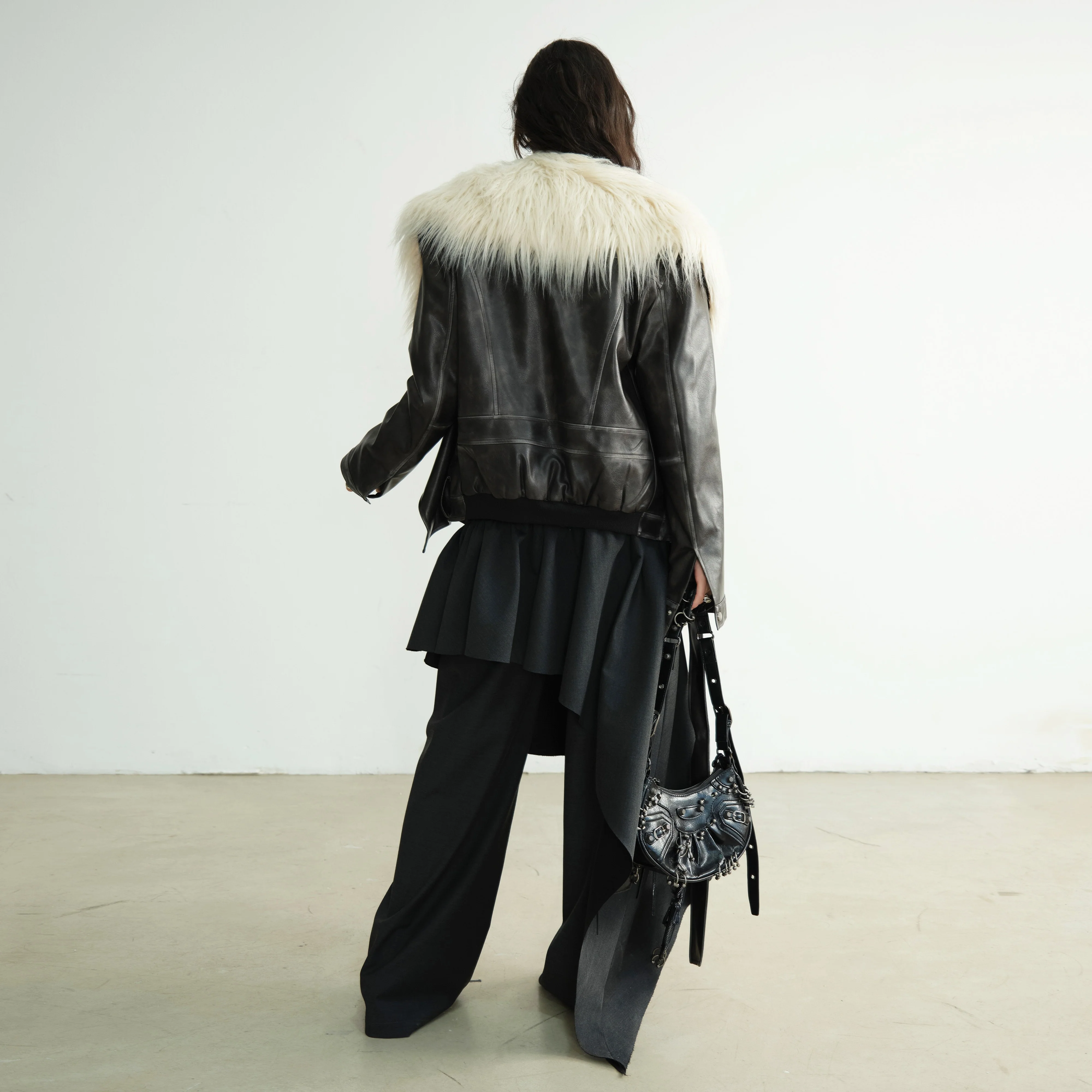 Long Fur Collar Rock-Inspired PU Jacket - Image 4