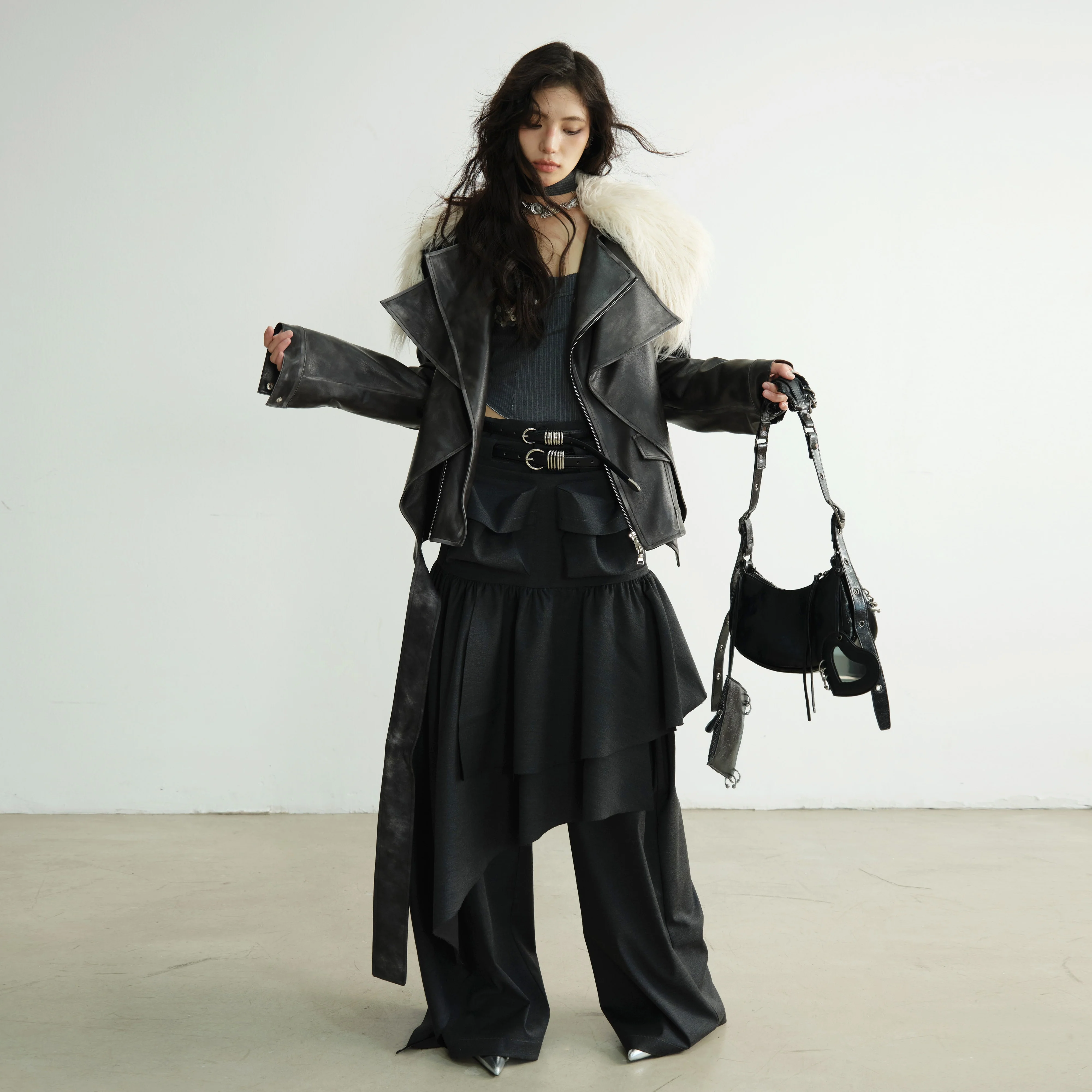 Long Fur Collar Rock-Inspired PU Jacket - Image 5