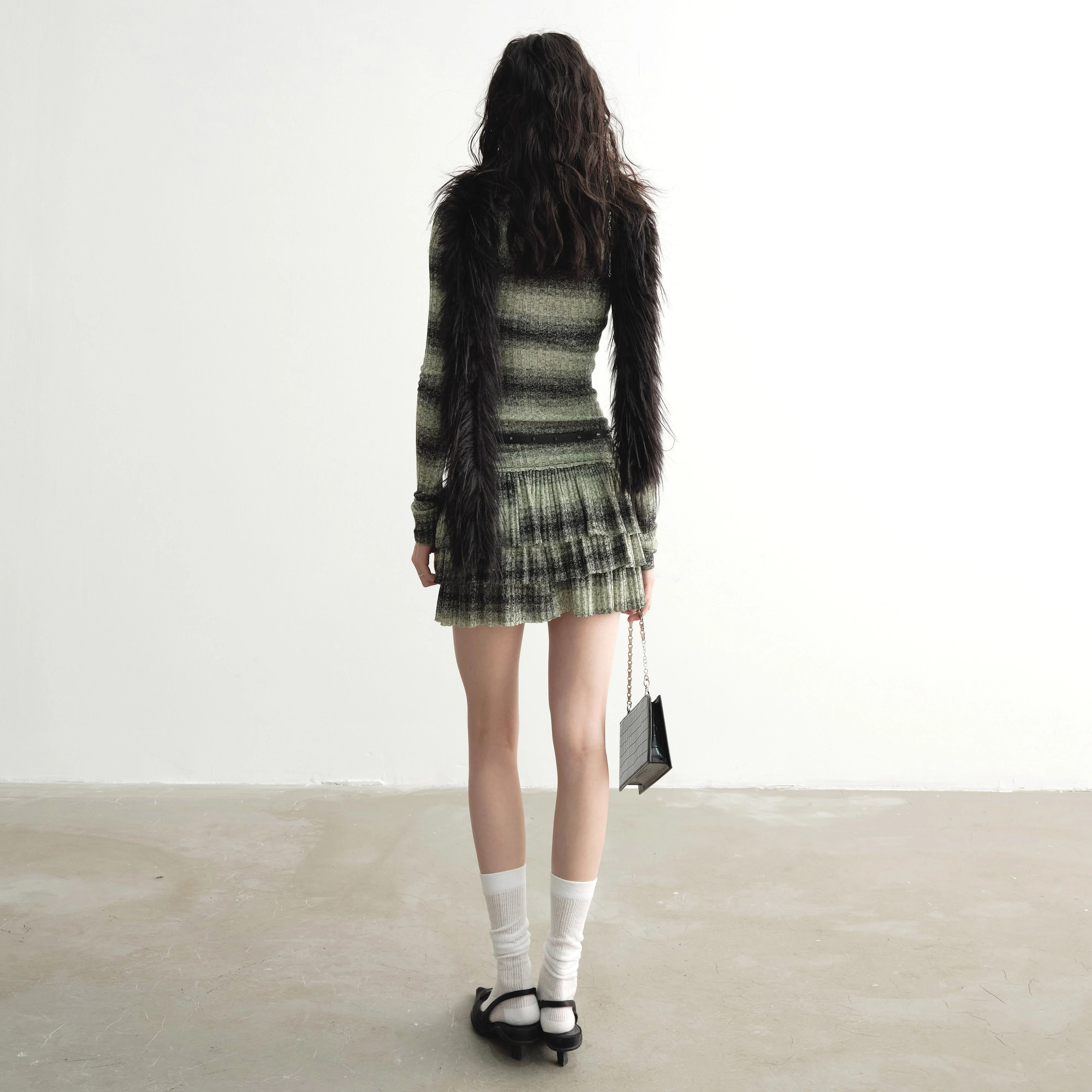 Fruit Green Ruffle Knit Layered Dress - Image 4