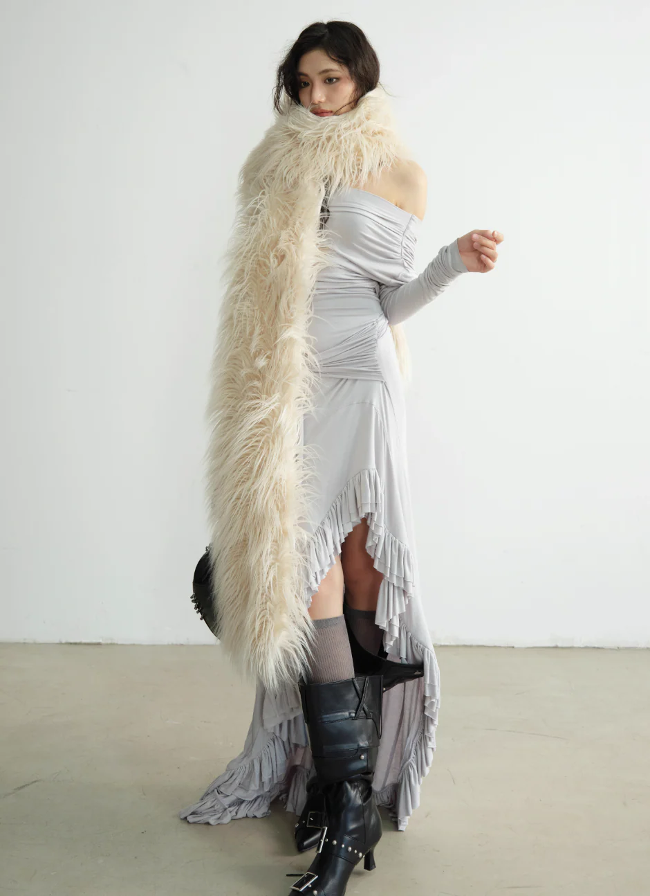 Royal Gray Off-Shoulder Lace Gown - Image 5