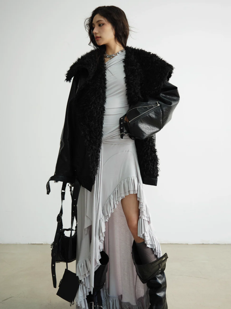 Royal Gray Off-Shoulder Lace Gown - Image 7