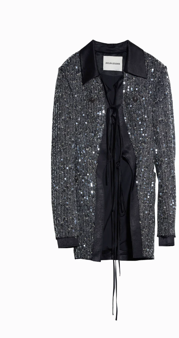 Dark Sequin Lace-Up Chanel-Inspired Suit - Image 6