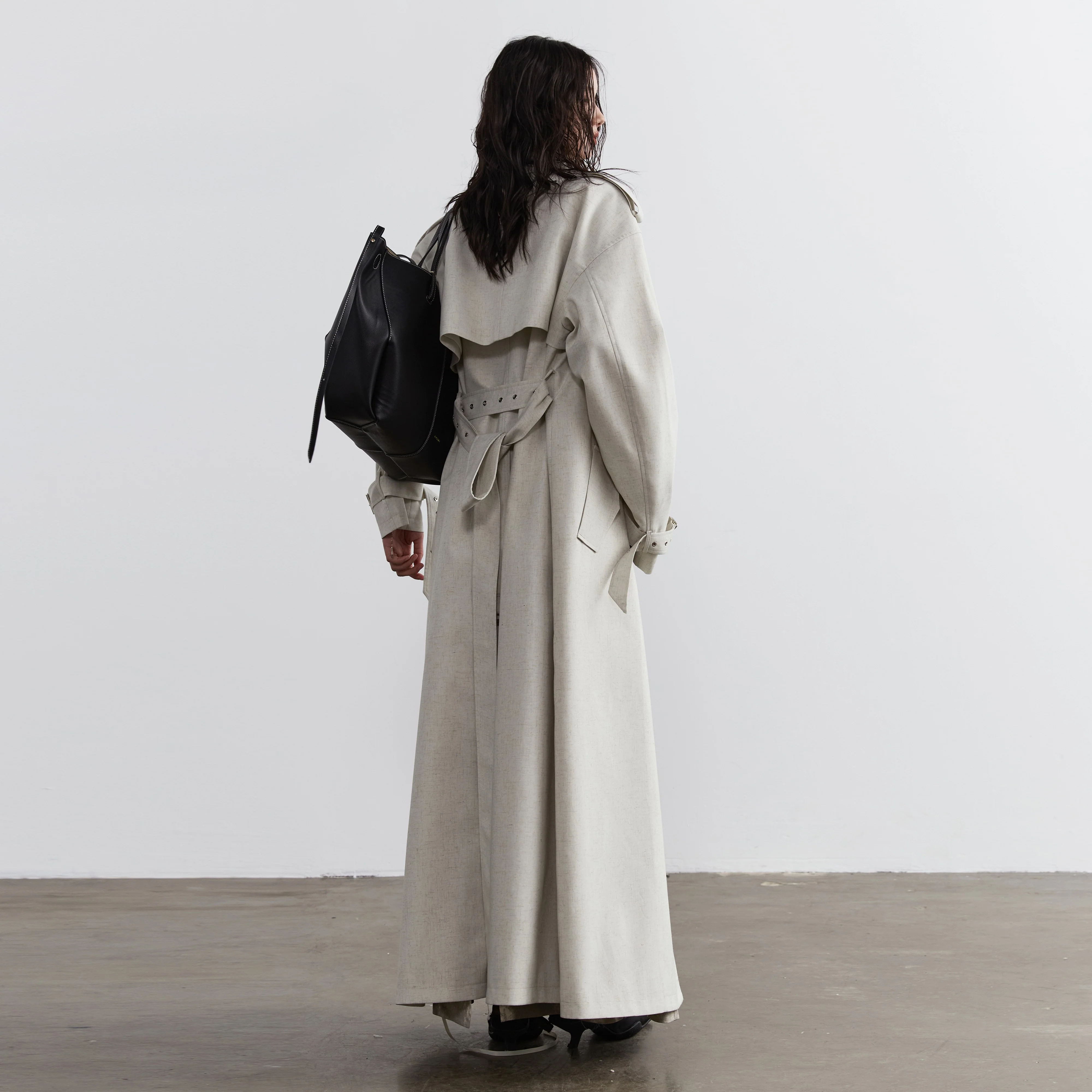 Minimalist Lime White Long Trench Coat - Image 3