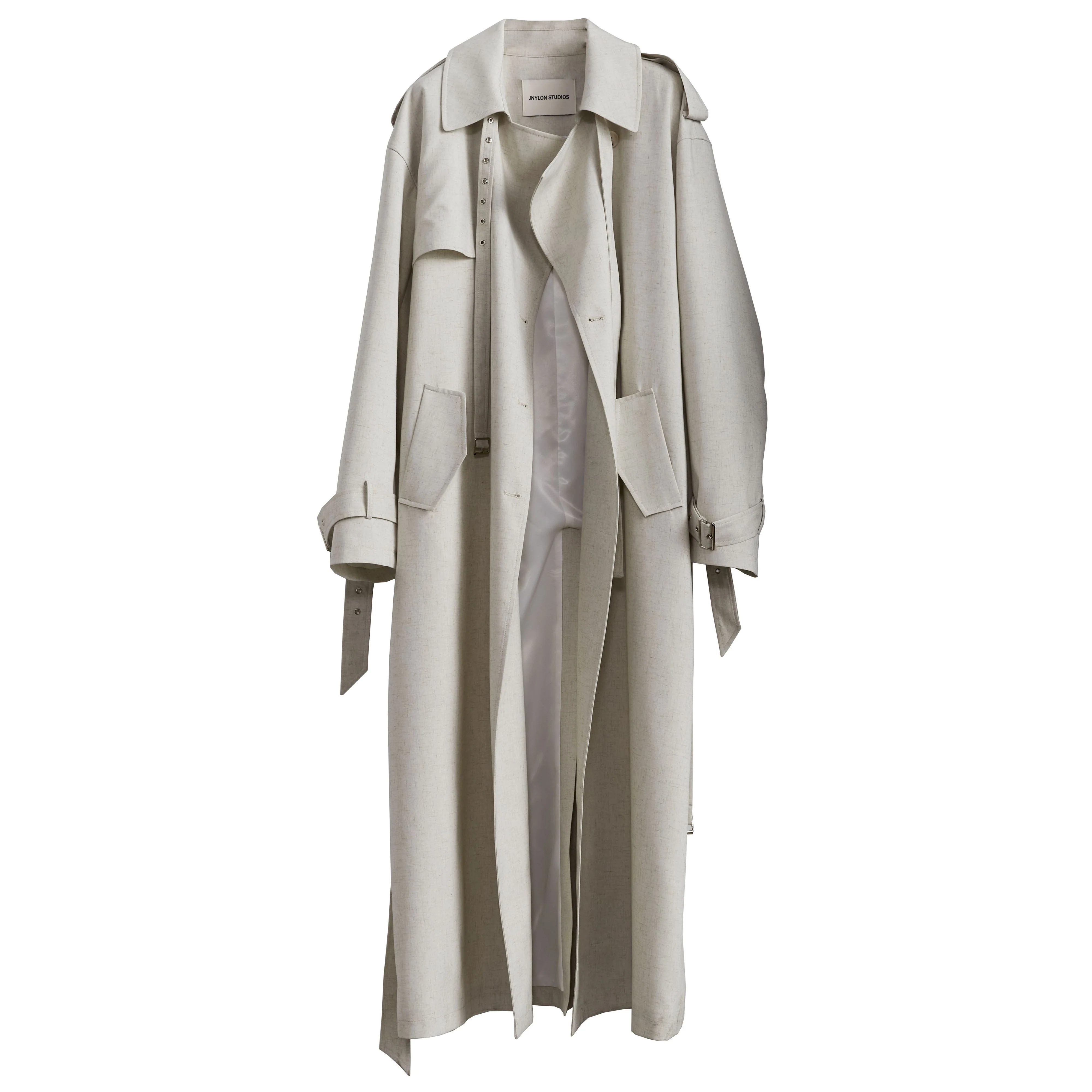 Minimalist Lime White Long Trench Coat - Image 5