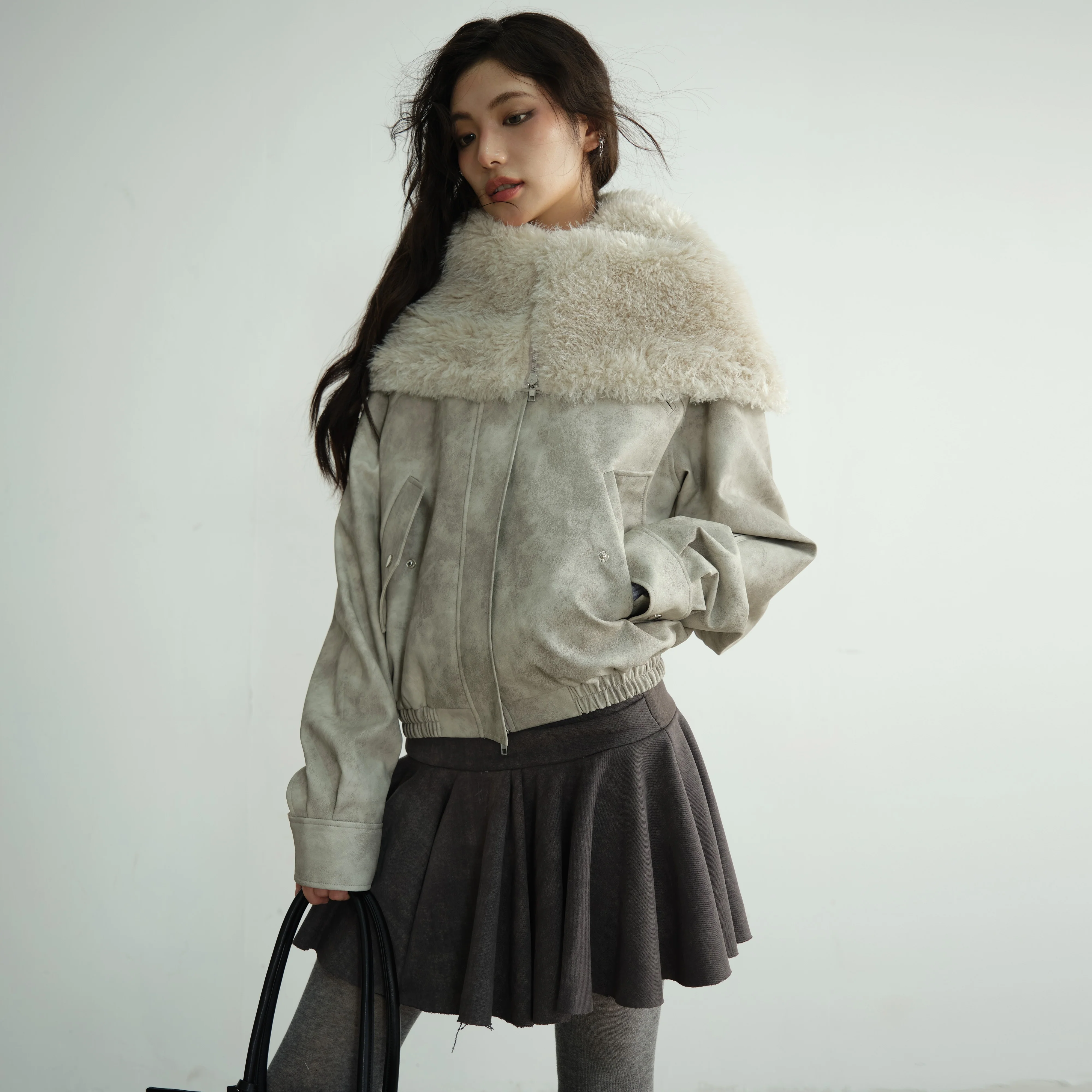 Retro Ballet PU Jacket with Fur Hood - Image 4