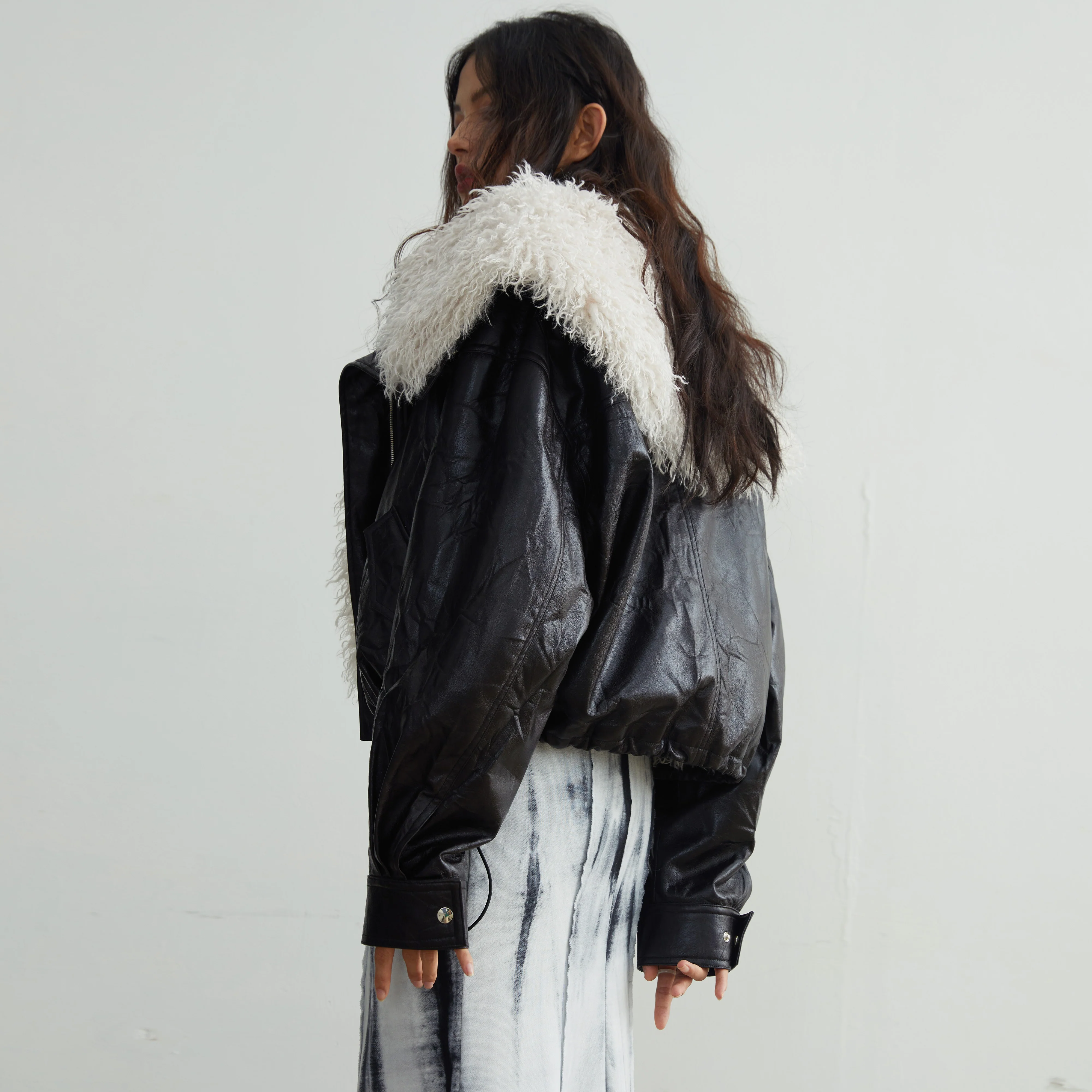 Siberian-Style Faux Leather Fur Collar Jacket - Image 4