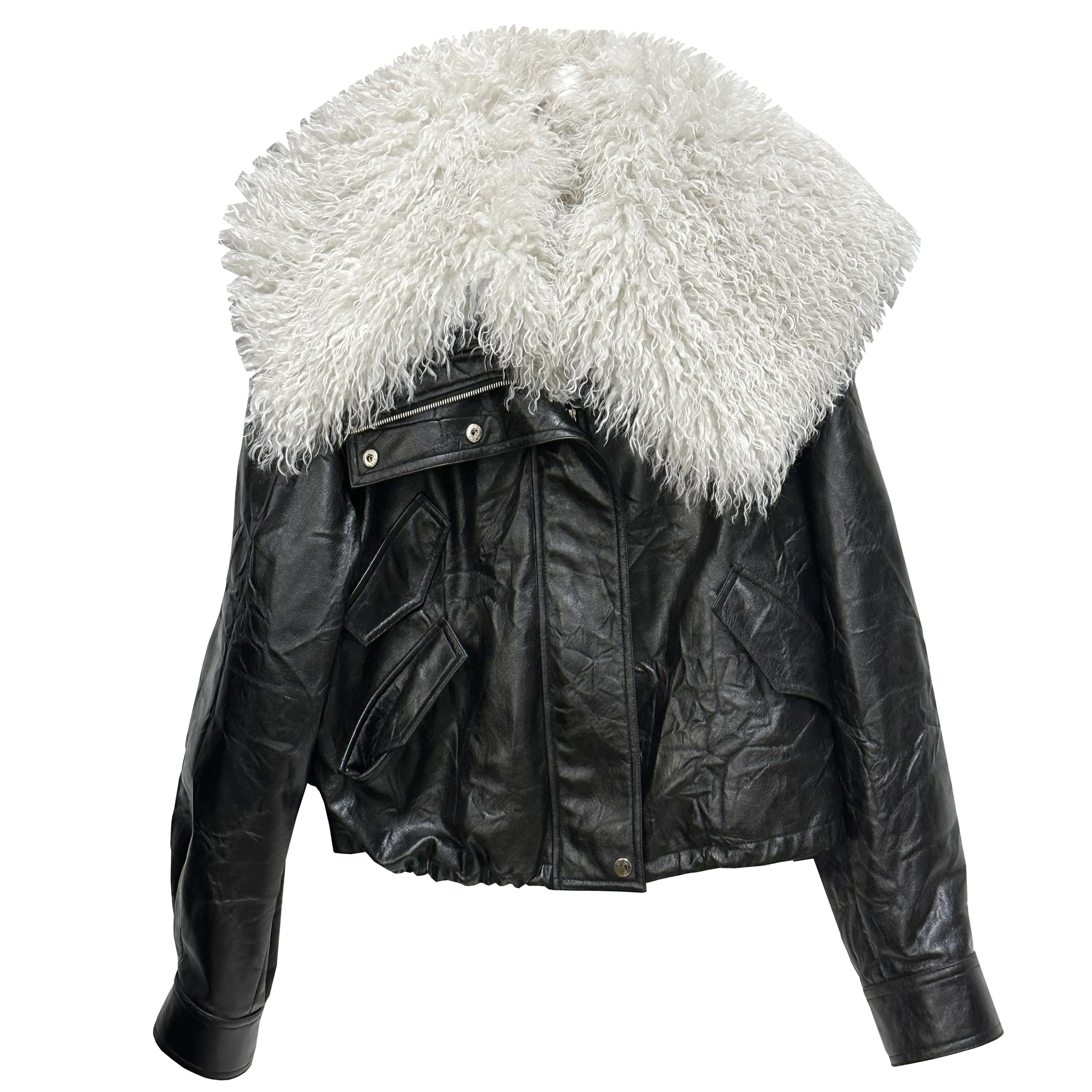 Siberian-Style Faux Leather Fur Collar Jacket - Image 8