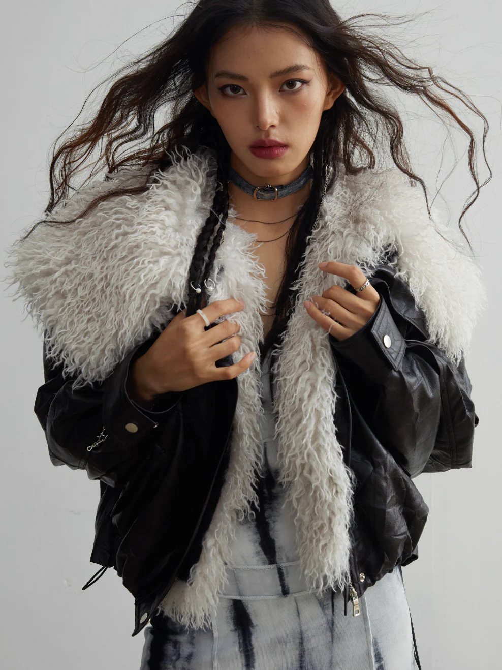 Siberian-Style Faux Leather Fur Collar Jacket - Image 9