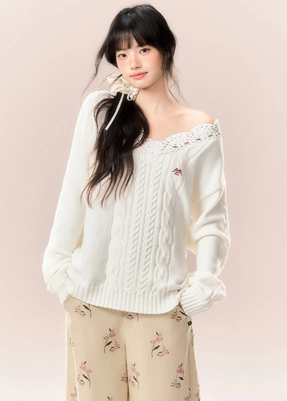 Knit sweater female off-shoulder sweater - Image 3