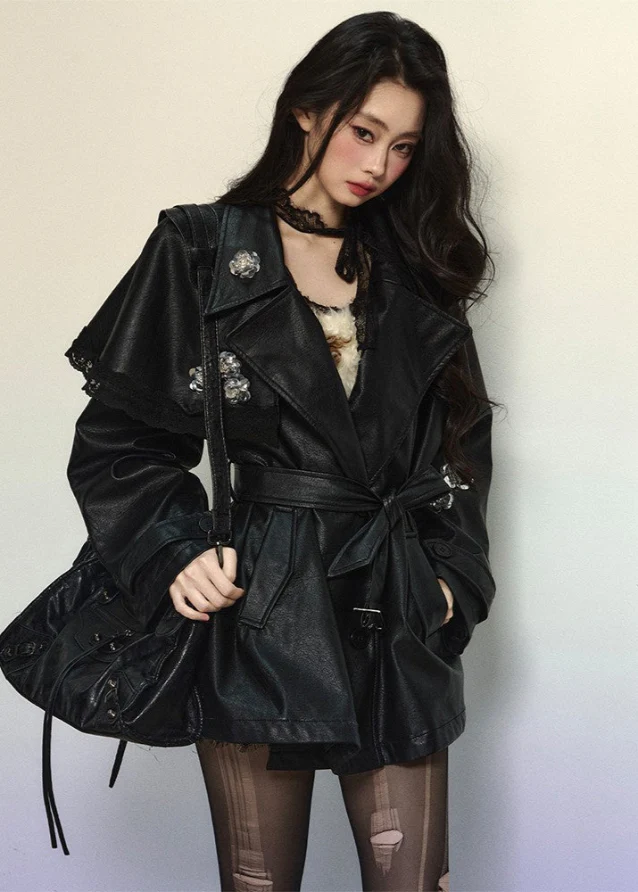 Loose Fit Vintage Faux Leather Jacket - Image 3