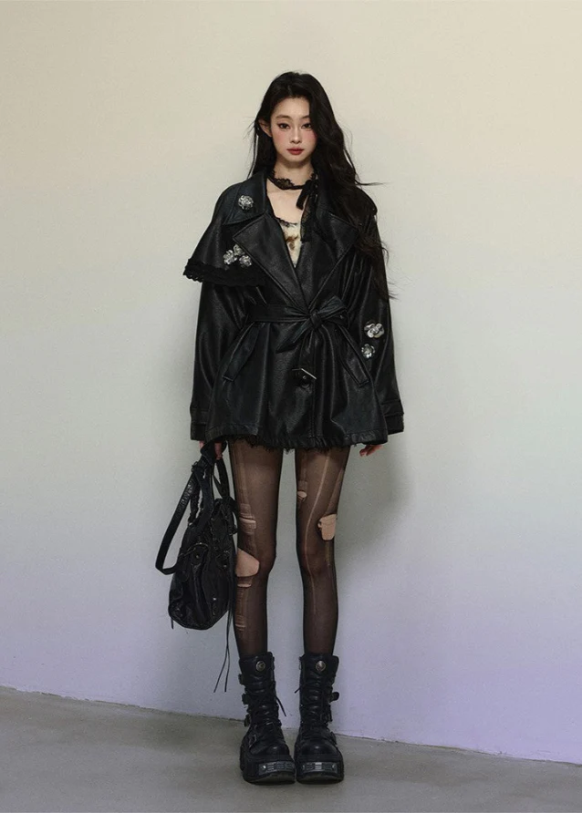 Loose Fit Vintage Faux Leather Jacket - Image 4
