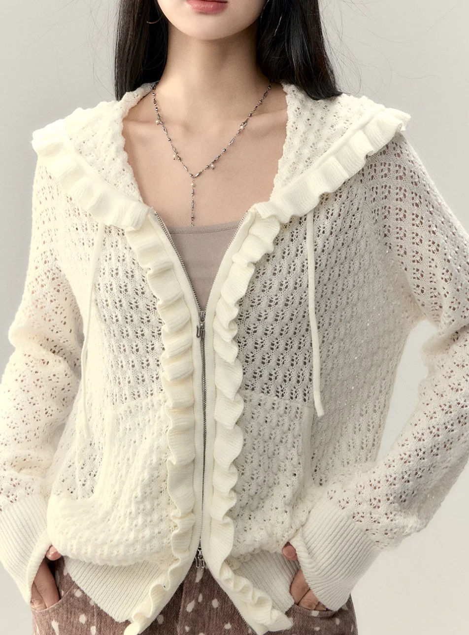 Lace Hollow Knit Jacket – Off-White - Image 2